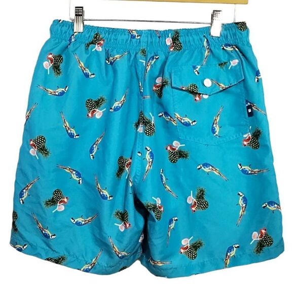 Crown & Ivy Teal Parrot Swim Trunks Mens Sz M - Picture 2 of 8